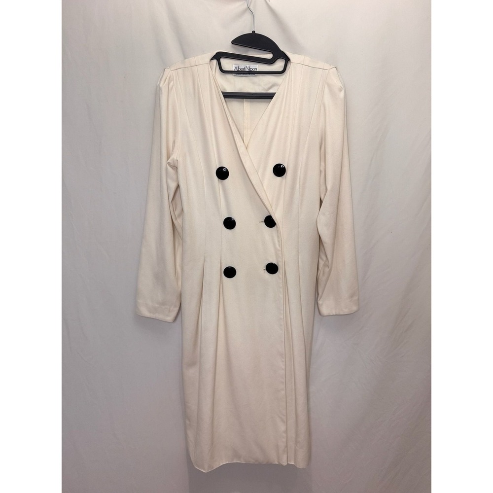 Albert Nipon - VTG Executive Dress Double Breasted Buttons - Cream - 6 - Womens